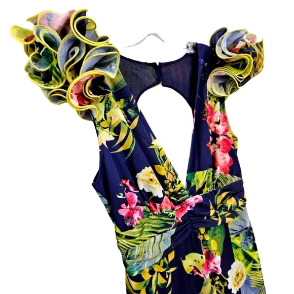 CQ by CQ Navy with Tropical Deep V Ruffled Cap Sleeve. - Picture 6 of 15